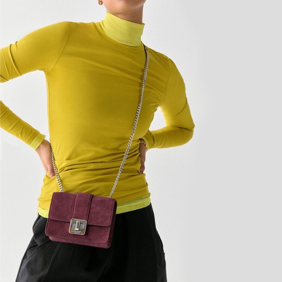 ♠️Kate Spade Phoebe Suede Turnlock Mini Flap Crossbody Box Bag, Dark Merlot NWT - Picture 5 of 5
